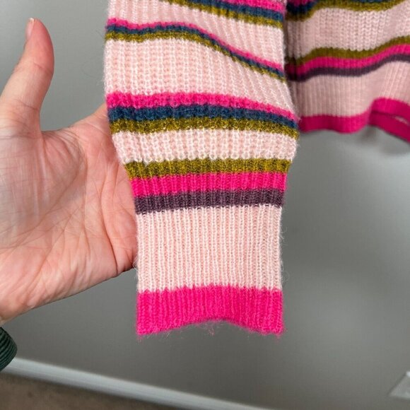 Sundance Wool Blend Sweater Size XS Pink Striped V-neck Cozy Comfy Pullover - Picture 5 of 8